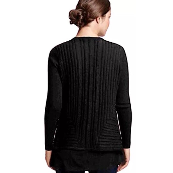 Eileen Fisher Size L Black Felt Ladder Wool Blend Drape Front Sweater Cardigan - Picture 3 of 7